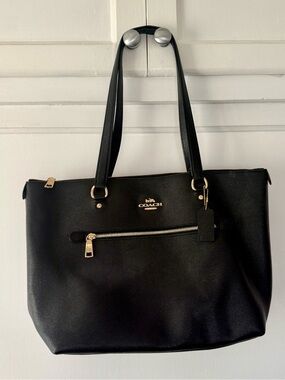 Coach Black Leather Tote with Gold Accents